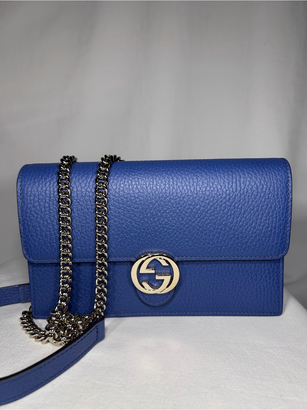 Gucci Blue Pebbled Leather Interlocking G Clutch